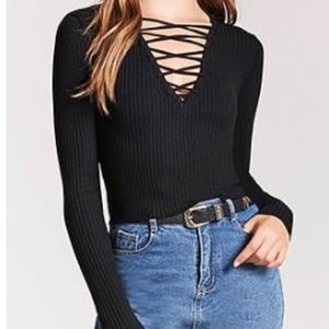 Black Sweater-Knit Top